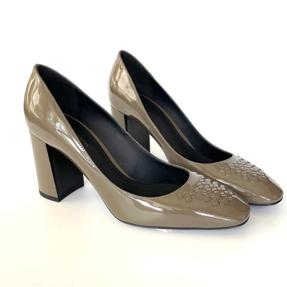 Bottega Veneta 430391 Patent Leather Cherbourg Pumps, Black, Tan or Gray - Picture 12 of 13